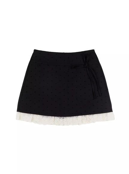 rustic-dot-lace-skirt-io520 / Black