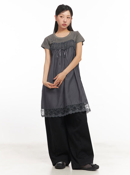 satin-ribbon-lace-cami-dress-ia524 / Dark gray