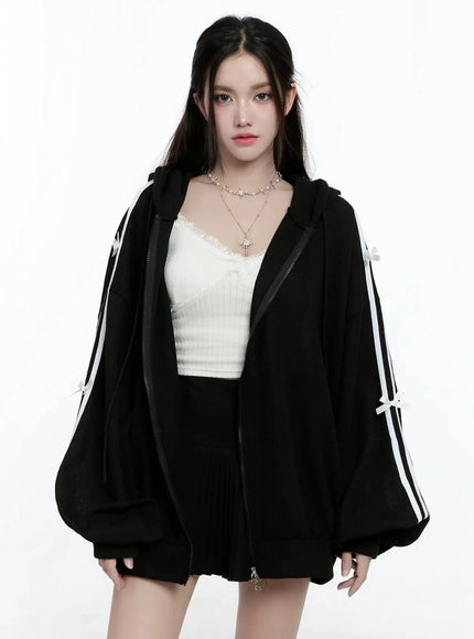 Contrast Oversized Zip-Up Hoodie IO527