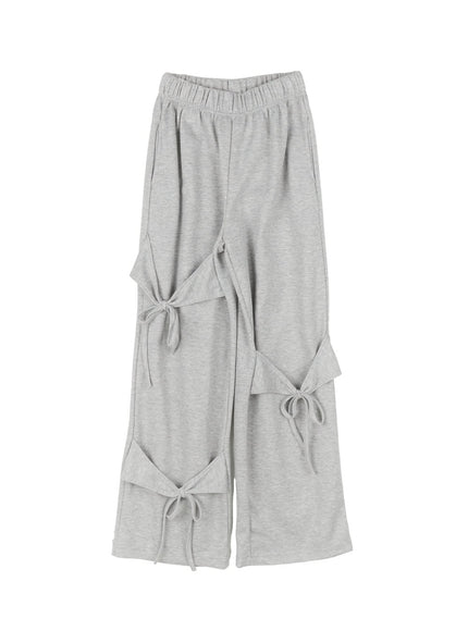 ribbon-wide-leg-sweatpants-ia524 / Gray