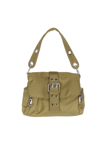 chunky-buckle-eyelet-shoulder-bag-iy502 / Dark green
