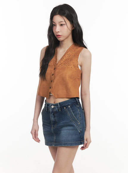 Buttoned Suede V-Neck Vest Top CF513