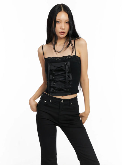 lace-up-corset-sleeveless-top-co528 / Black