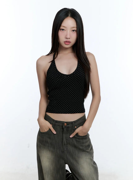 polka-dot-halter-neck-cami-top-cu527 / Black