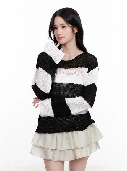 relaxed-fit-striped-knit-sweater-cl515 / Black