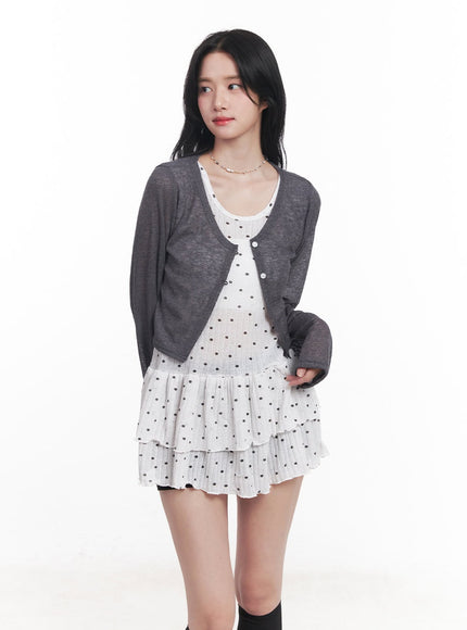 sheer-buttoned-crop-cardigan-cy526 / Dark gray