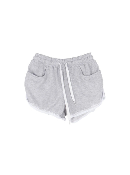 contrast-lace-trim-shorts-cl516 / Gray