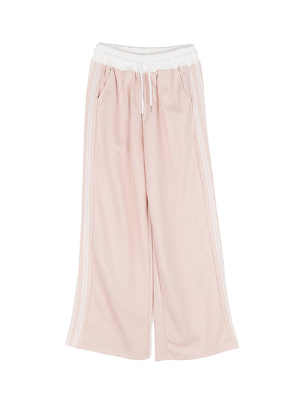 lace-striped-wide-fit-sweatpants-cu506 / Light pink