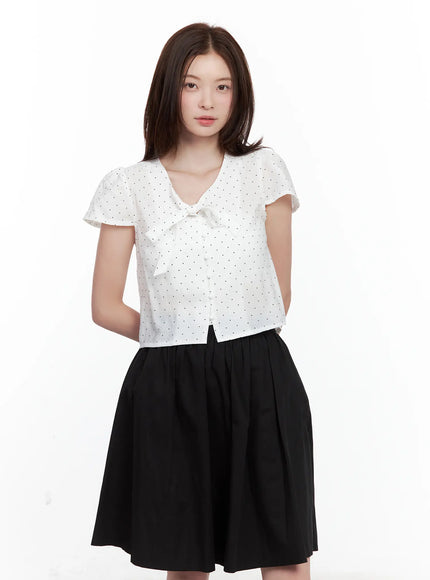 polka-dot-button-up-blouse / White