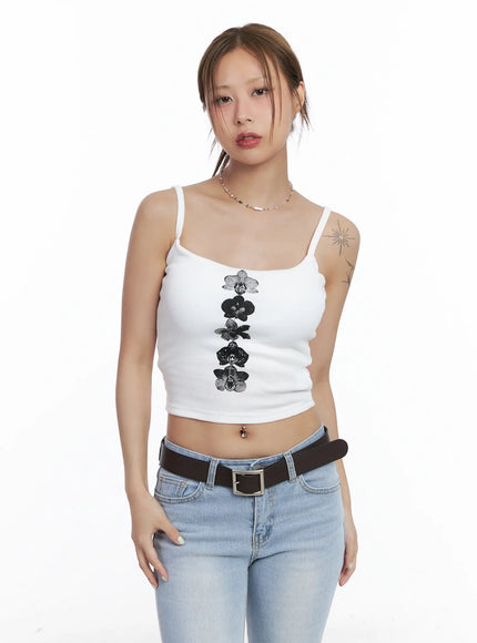 floral-graphic-ribbed-tank-top-cl510 / White