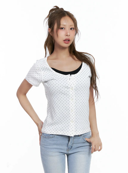 layered-polka-dot-button-tee-cl510 / White