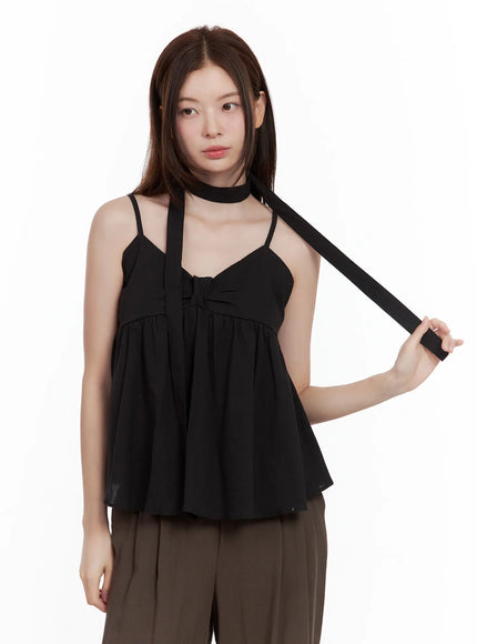 ribbon-tie-tank-scarf-set / Black
