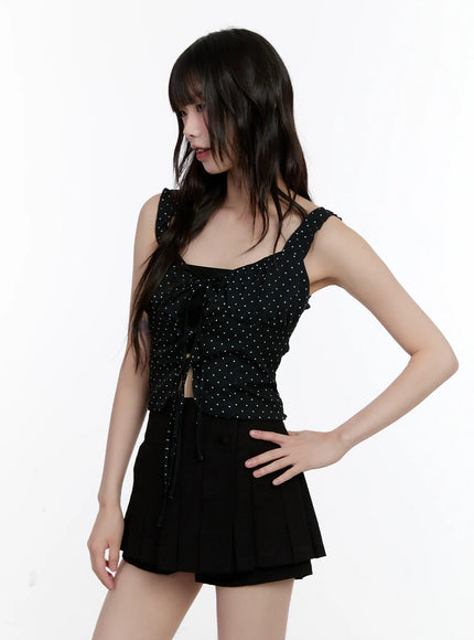 polka-dot-front-tie-tank-cl507 / Black