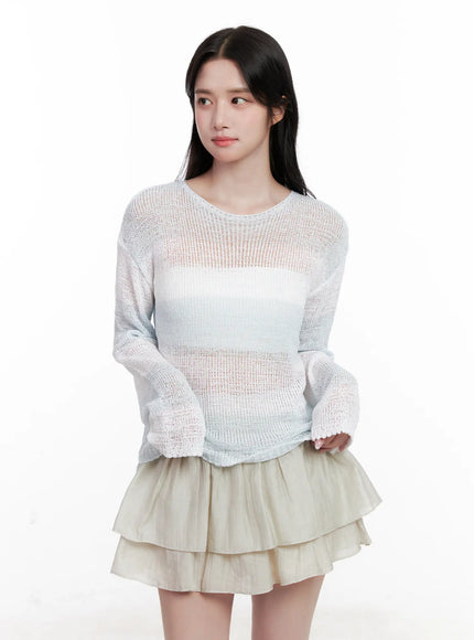 relaxed-fit-striped-knit-sweater-cl515 / Light blue