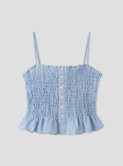 gingham-frill-cami-top-iu526 / Light blue