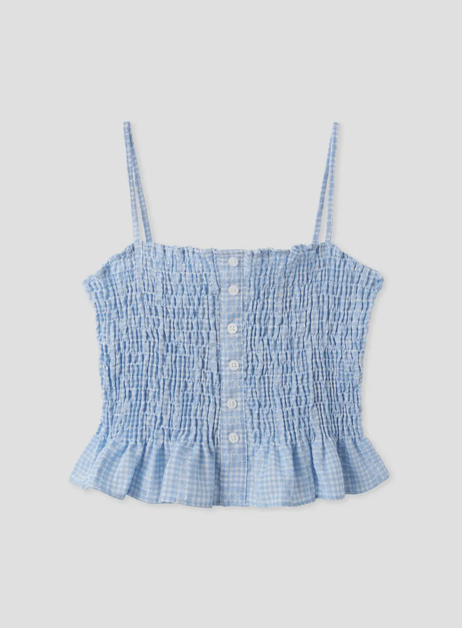 gingham-frill-cami-top-iu526 / Light blue