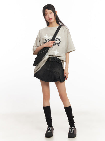 pleated-denim-buckle-mini-skirt-iy502 / black