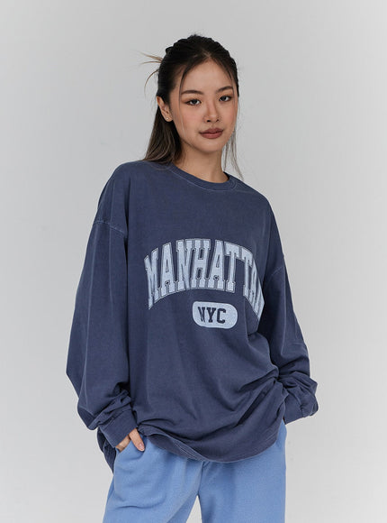 Lettering Print Oversize Long Sleeve T-Shirt Unisex CN21