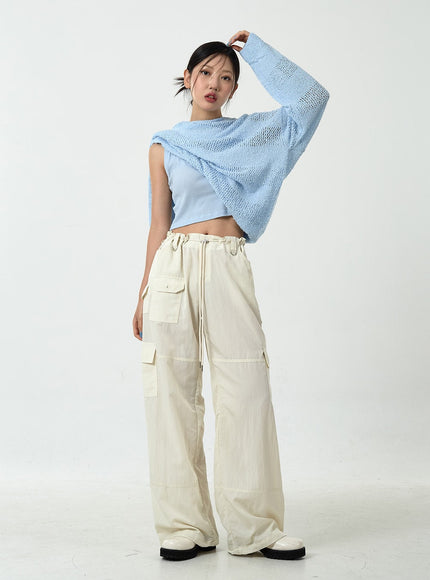 Drawstring Waist Wide Cargo Pants CU13