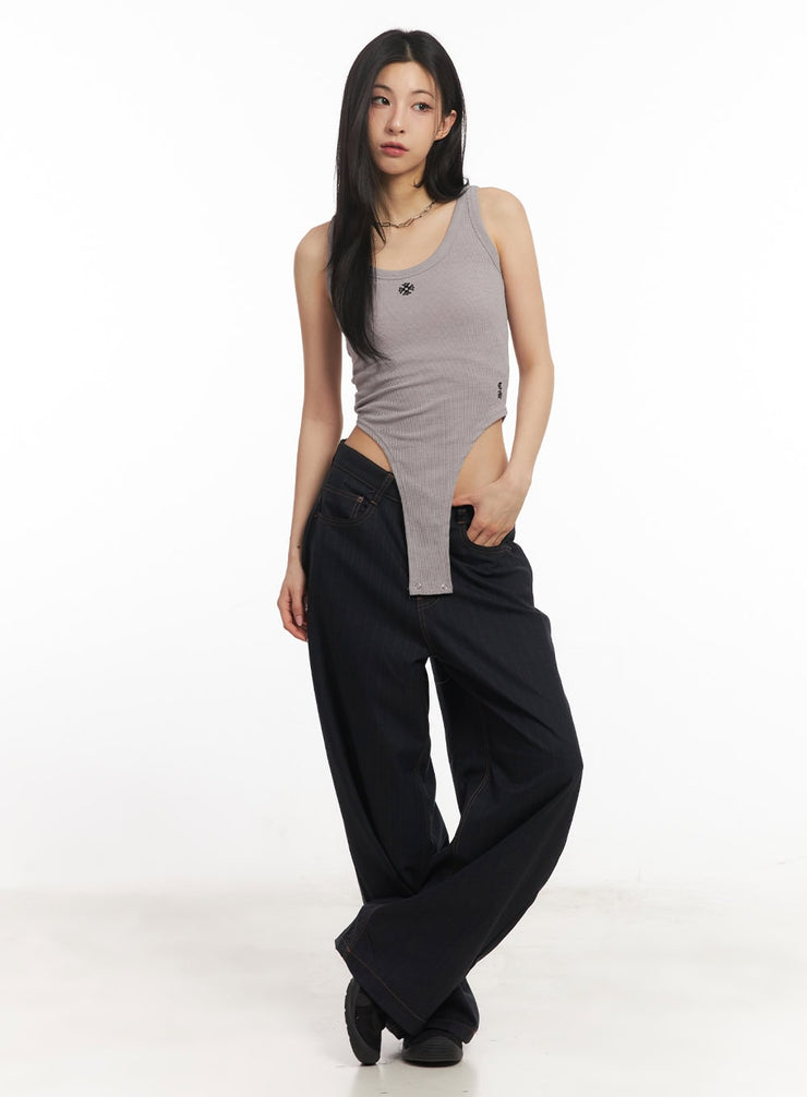 Stripe Cotton Wide-Leg Pants CA504