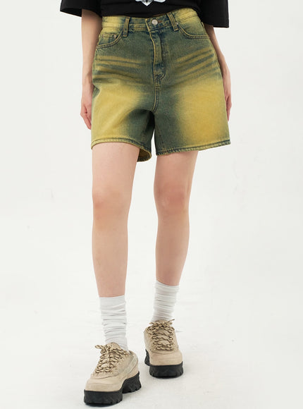 Yellow Wash Denim Shorts CA328