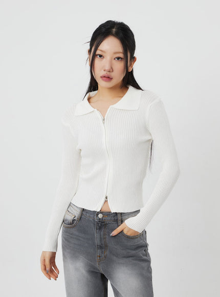 Ribbed Knit Zip-Up CF324