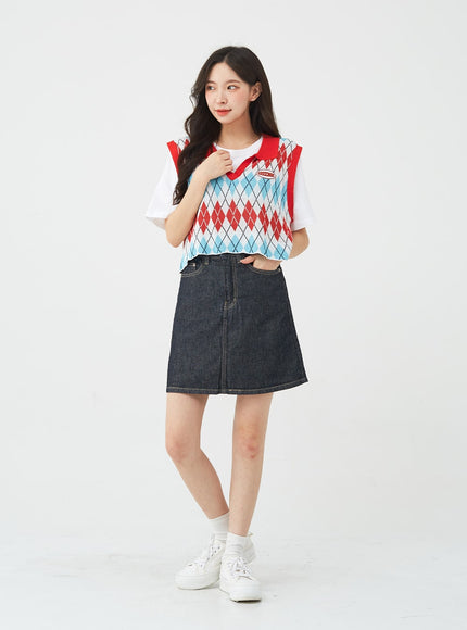 Vintage Color Denim Mini Skirt BG04