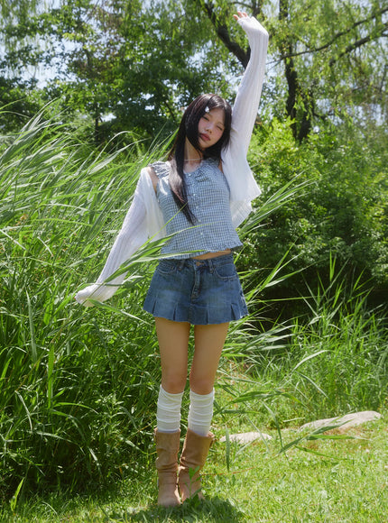 pleated-distressed-denim-mini-skort-cl501