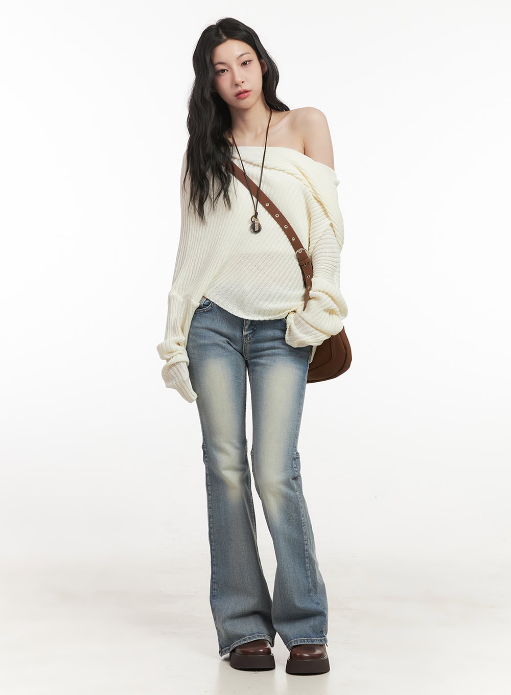 Ribbed Off-Shoulder Hooded Sweater CF513