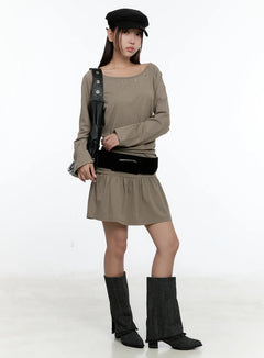 studded-off-shoulder-mini-dress-cs517 / Beige