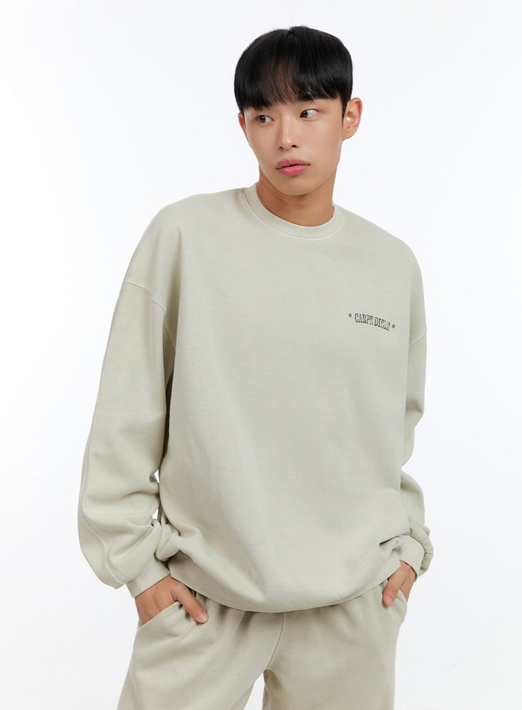 mens-lettering-crew-neck-sweatshirt-ig422 / Beige