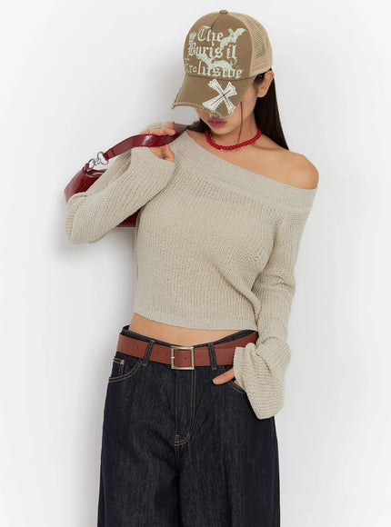 long-sleeve-off-shoulder-knit-ig527 / Beige