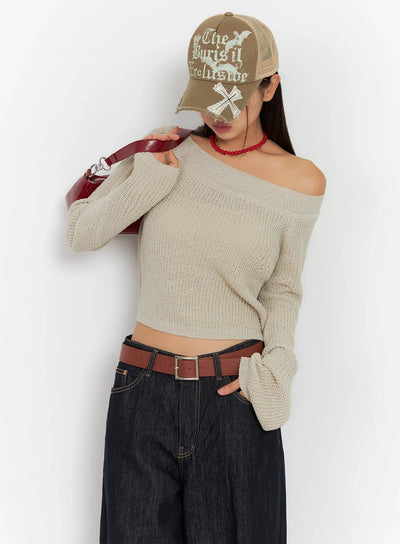 long-sleeve-off-shoulder-knit-ig527 / Beige