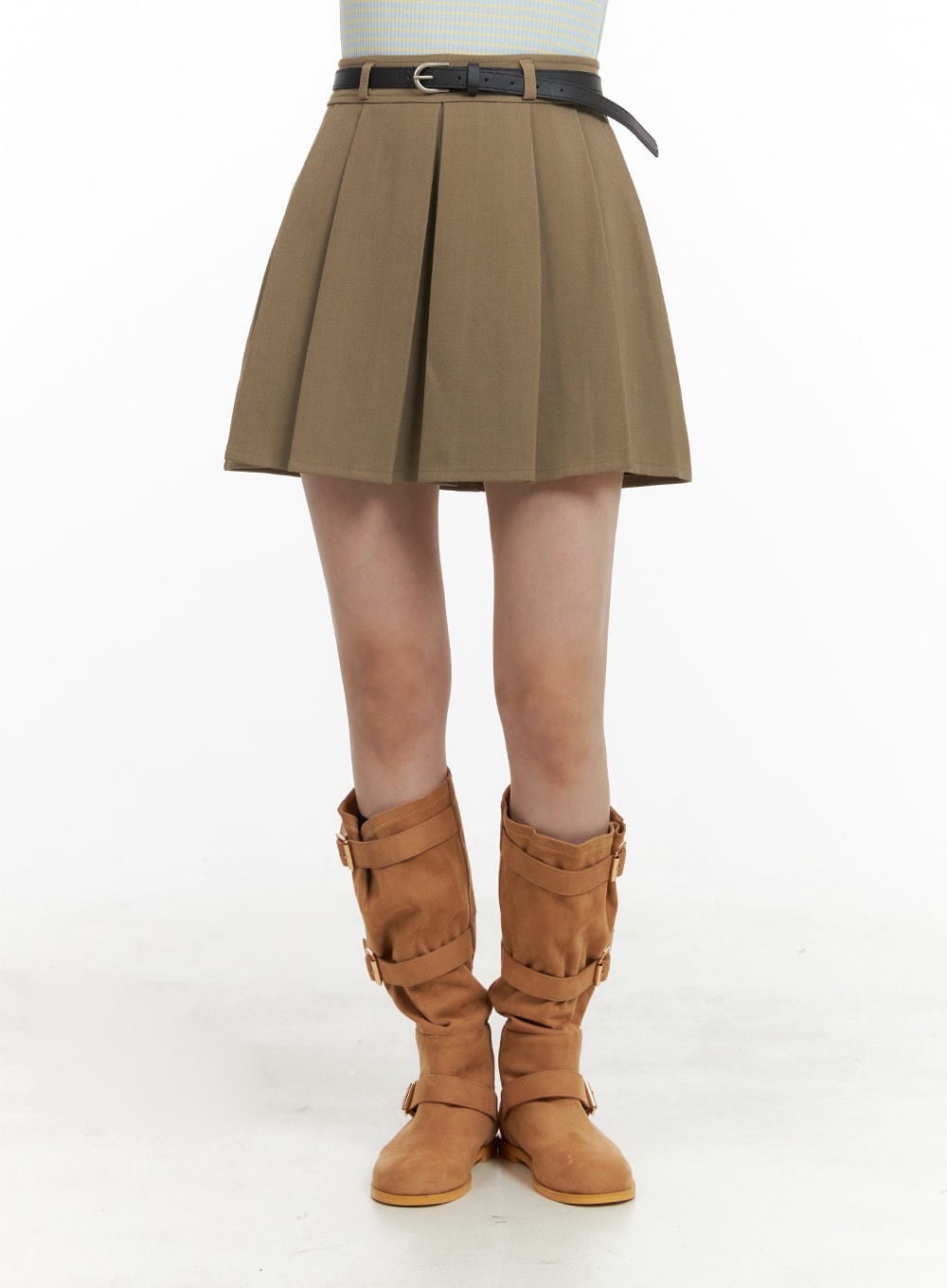 box-pleated-mini-skirt-oa423 / Beige