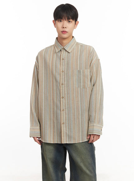 mens-oversize-stripe-collared-shirt-im527 / Beige