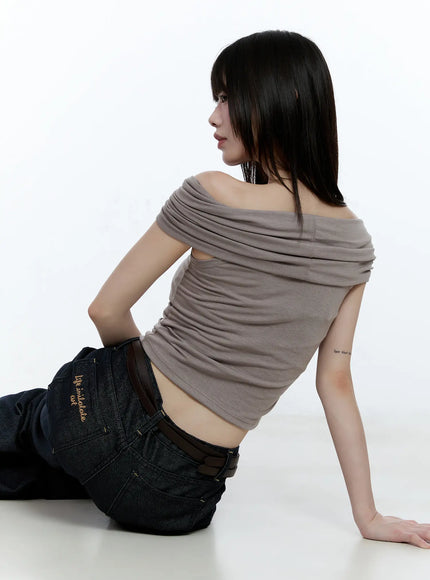 draped-off-shoulder-crop-top-cg511 / Beige