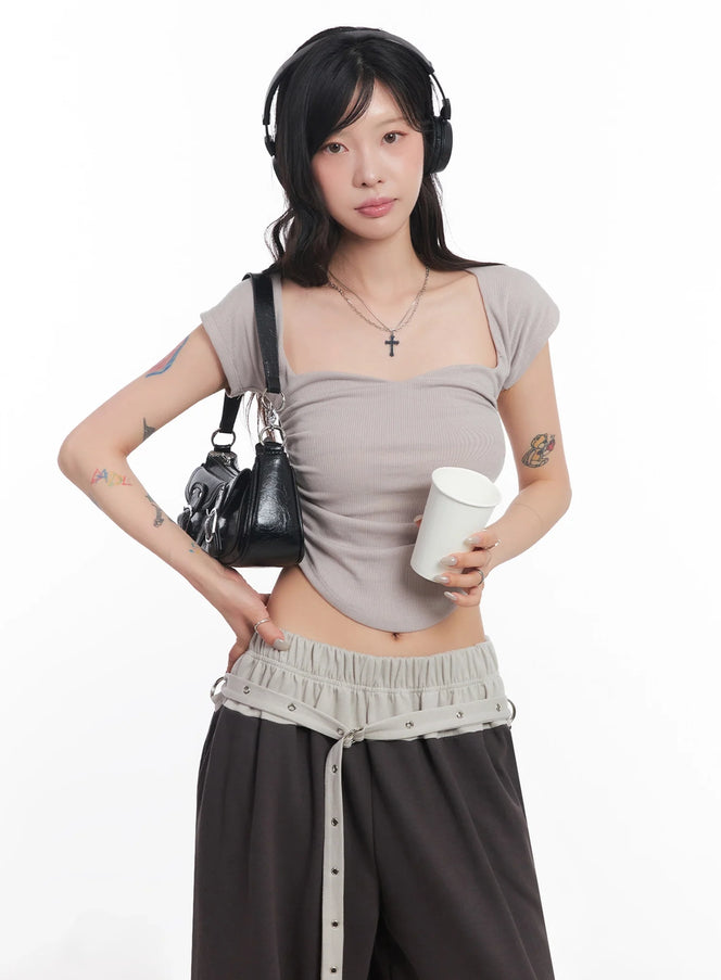 square-shirred-tee-ic503 / Beige