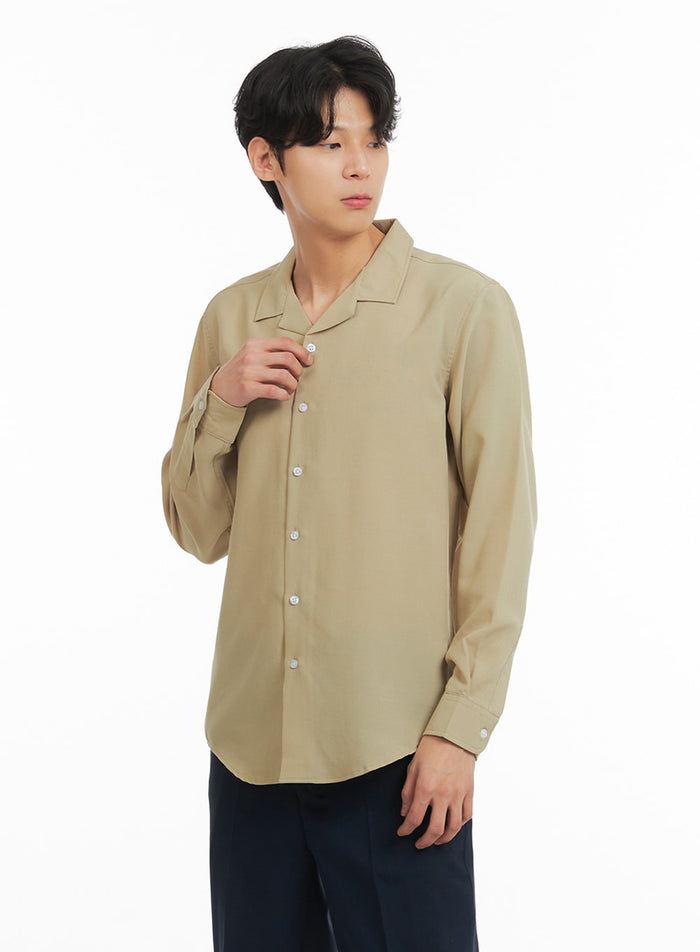 mens-open-collar-buttoned-shirt-ia401 / Beige