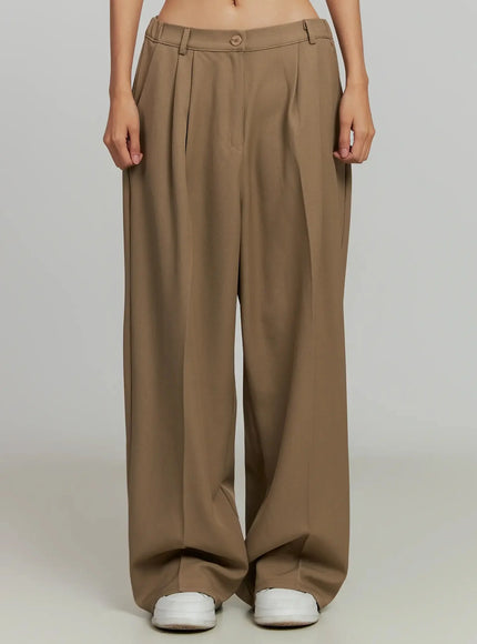 wide-leg-band-slacks-ij505 / Beige