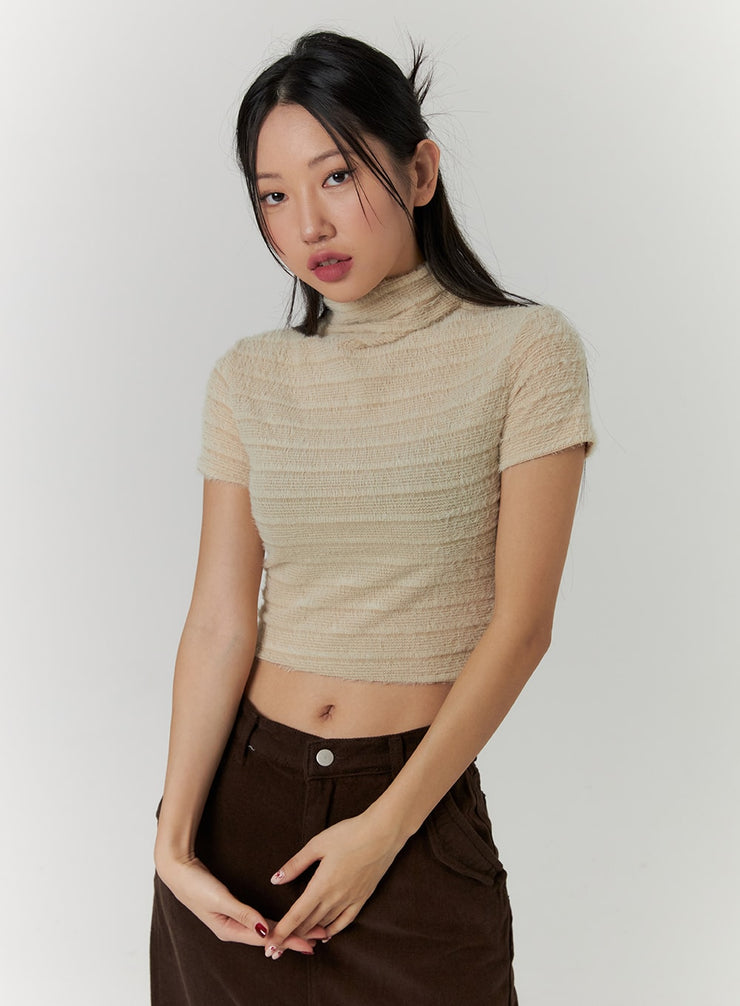 solid-high-collar-rib-knit-crop-top-cd315 / Beige