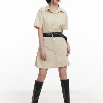 collared-shirt-mini-dress-iy508 / Beige
