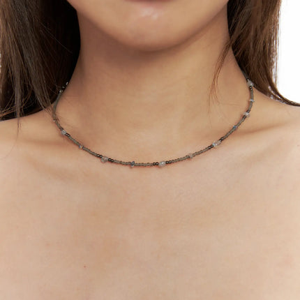 delicate-beaded-choker-necklace-cs505 / Beige