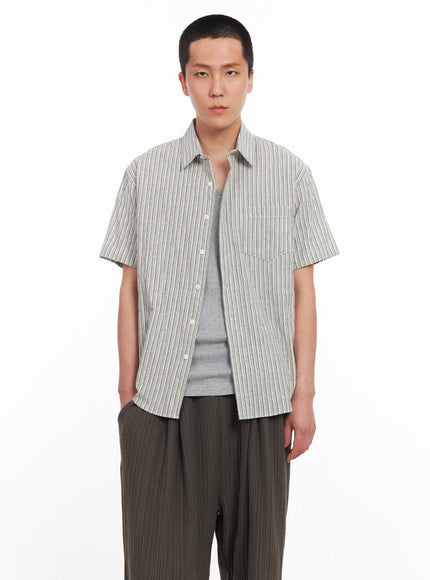 mens-striped-collared-shirt-iu512 / Beige