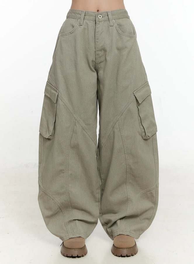 pigment-cargo-wide-leg-pants-cn506 / Beige