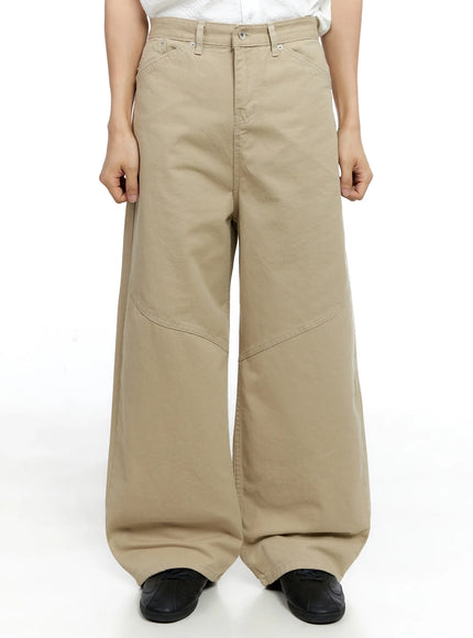 mens-wide-leg-cotton-pants-ig520 / Beige