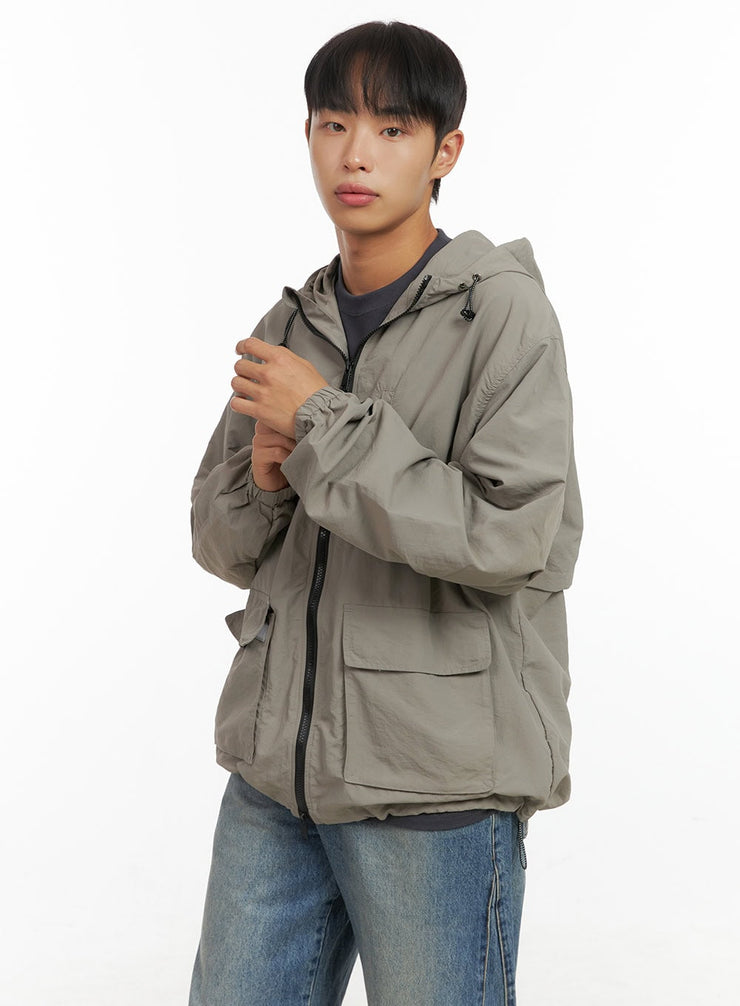 mens-zip-up-pocket-windbreaker-co408 / Beige