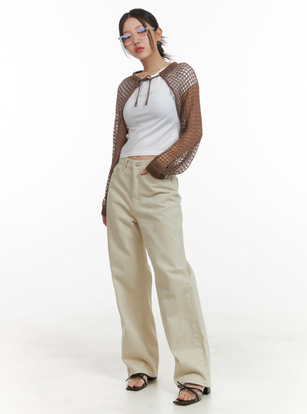 solid-cotton-straight-fit-pants-oa419 / Beige