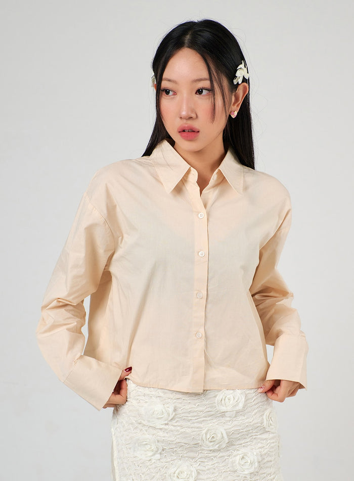 buttoned-collar-crop-shirt-ij403 / Beige