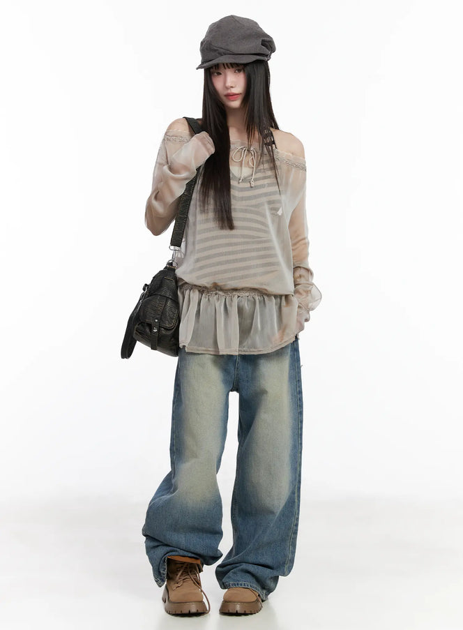 sheer-off-shoulder-blouse-cm524 / Beige