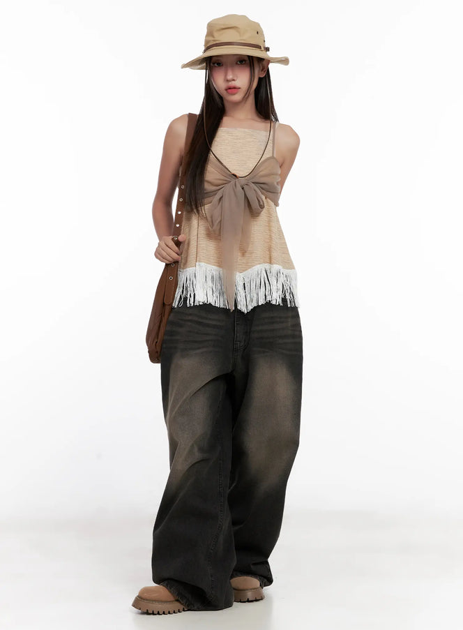 ribbon-frill-top-cl521 / Beige